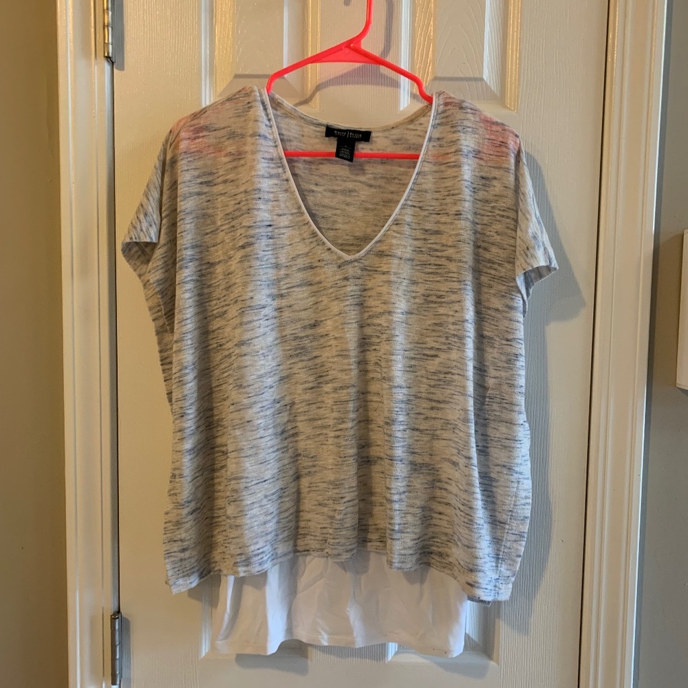 WHBM Short Sleeve Two-Piece V-Neck Top with Cami and Flowing Overlay Size S